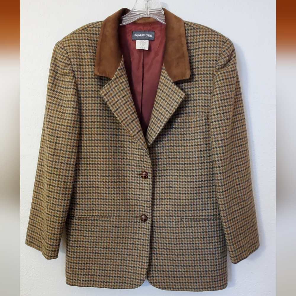 Maurices Brown Plaid Jacket with Tan Collar